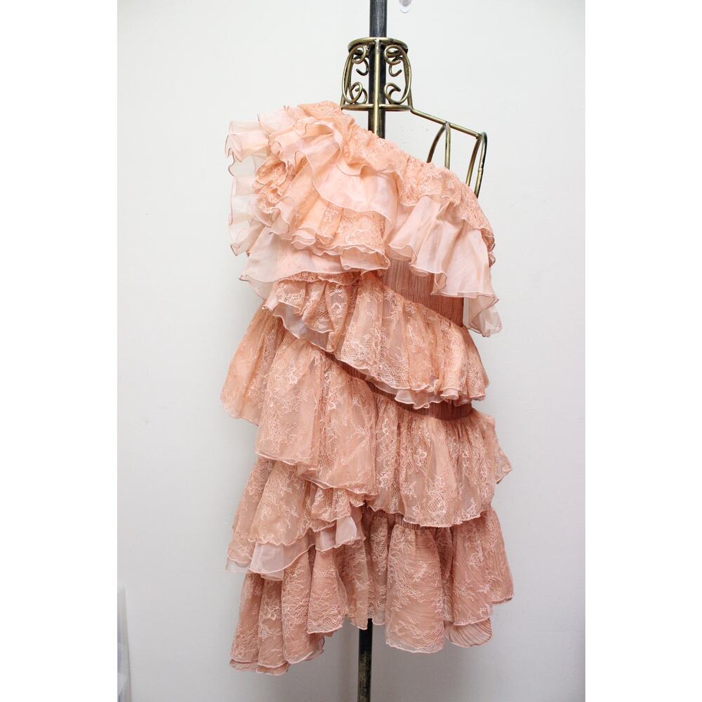 Ulla Johnson Leonie Coral Asymmetrical Lace Tiered One Shoulder Mini Dress Sz 4 - Picture 2 of 6